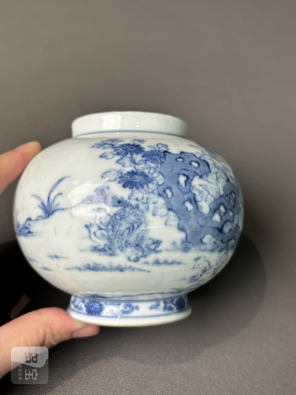 清雍正 青花官上加官图罐 - 图6